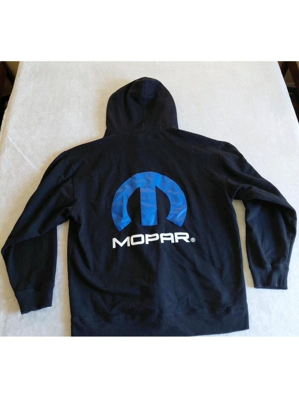 Mopar Mens Large Hoodie Full Zip Jacket Blue Logo Black Fleece Lined